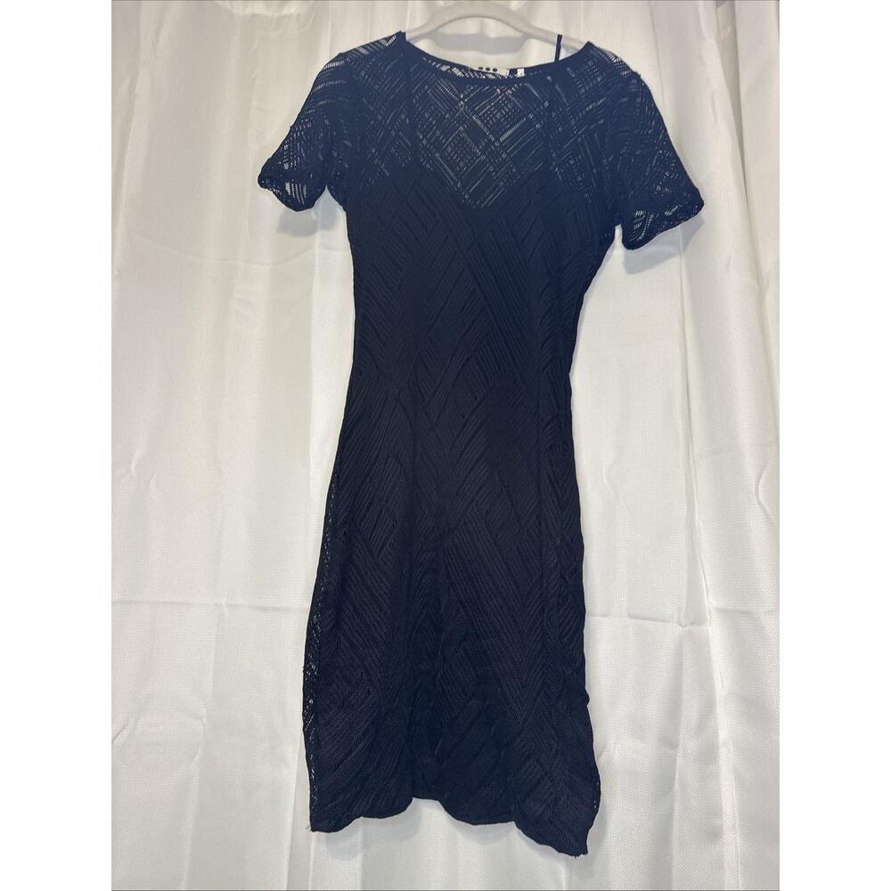 Three Dots Dress Womens Small Black Lace Overlay Lined Angelina Cocktail Party